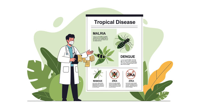 Doctor Explains Tropical Diseases Poster: Malaria, Dengue, Zika, Chikungunya
