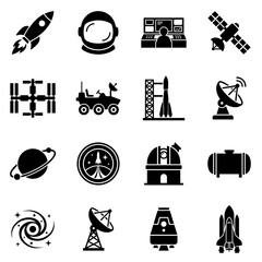 space exploration icons set rocket astronaut helmet © mukul