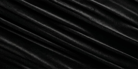 Fototapeta premium A smooth black satin fabric texture and luxury dark silk cloth backdrop with flowing wave patterns for elegant drapery design