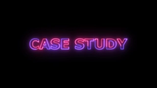 Glowing Neon Text Sign Reading CASESTUDY in Vibrant Pink and Purple Hues Against a Deep Black Background with Subtle Light Effects