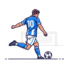 Obraz premium Soccer Player Kicking Ball Into Goal Cartoon Illustration