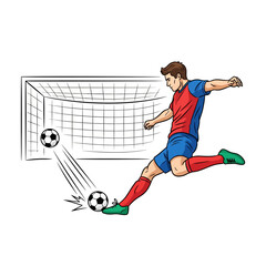 Naklejka premium Soccer Player Kicking Ball Towards Goal - Isolated Illustration