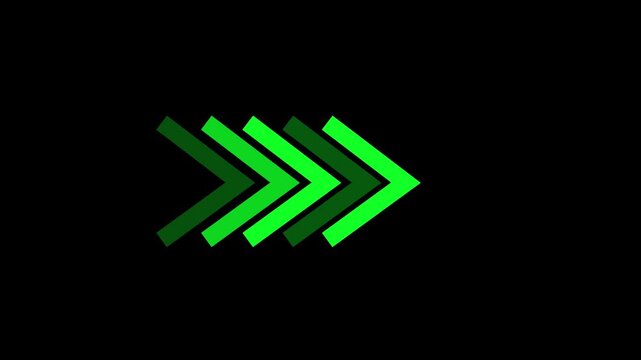 Fast icon or symbol multiple left pointing chevrons or green arrows on a black back ground Right-directional arrow loop animation. Animated arrows for the overlay video layer. arrow icon concept a