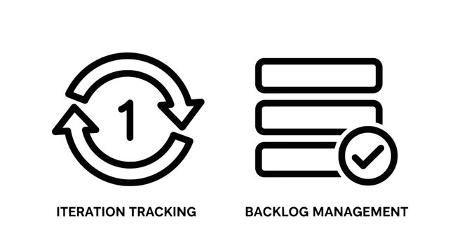 Iteration tracking and backlog management icons for agile project management with iteration tracking management software development workflow planning