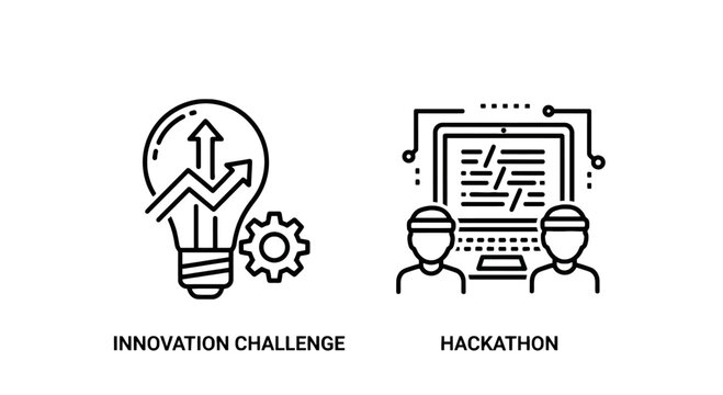 Innovation challenge and hackathon concept illustration with problem solving innovation challenge hackathon lightbulb computer programming technology