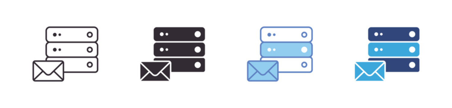 Email Server Icon Set, mail hosting concept, data storage and communication system, cloud infrastructure and network services, vector icons