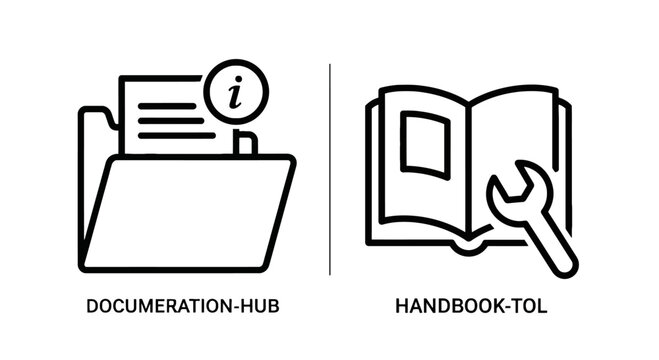 Documentation hub icon with a handbook tool icon documentation handbook graphics illustration interface