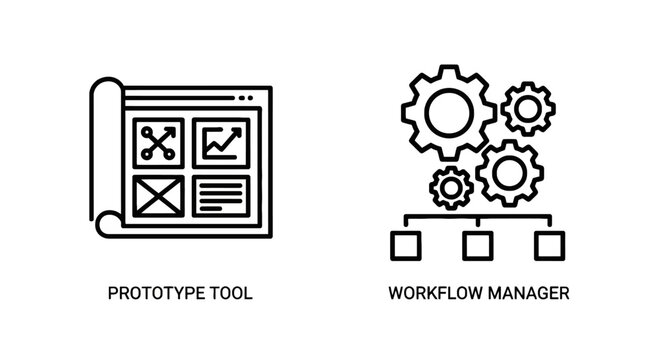 Prototyping tool and workflow manager icons with prototyping workflow development software interface productivity efficiency management application