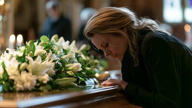 Woman mourning at funeral service. concept remembrance, mourning, bereavement, sympathy