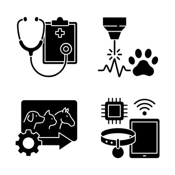 veterinary icons set black and white stethoscope