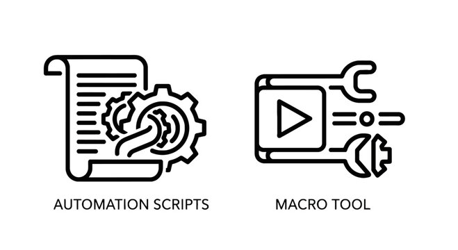 Automation scripts and macro tool icons for software development and productivity with coding tool programming tool digital tool computer software