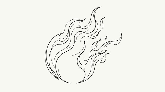 Hand-drawn fire flame illustration, simple line art, isolated on cream background
