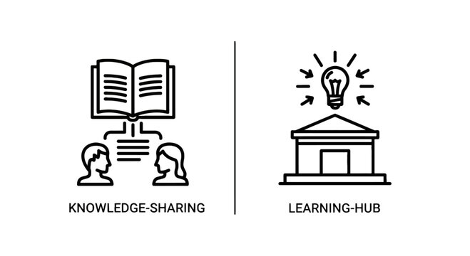Knowledge sharing and learning iq concept with open book and light bulb illustration learning process knowledge transfer intellectual growth academic ach