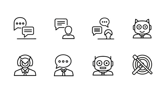 Set of communication and business icons featuring various professions and actions communication business profession listening speaking presentation
