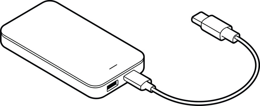 charger power bank and usb connector icon line art vector