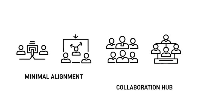 Minimal alignment and collaboration hub concept illustration with meeting room business meeting office work project team business communication teamwork