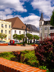 2025-05-04  Market square in Krapkowice Poland with historic townhouses and park © fotomaster