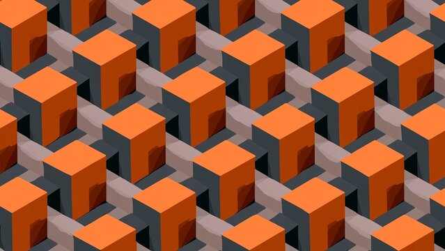 Isometric Orange Cube 3D Repeat Pattern Abstract Background