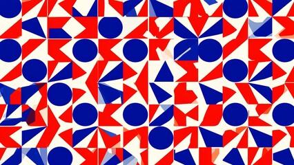 Obraz premium Bold Geometric Tile Pattern Red Blue Cream Abstract