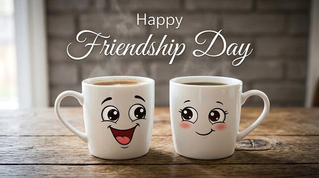 Happy friendship day concept with cartoon coffee mugs