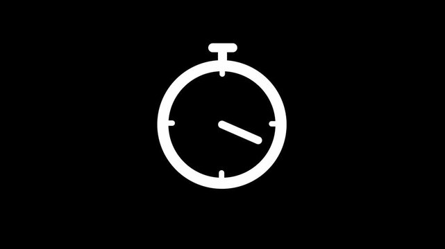 Minimal white stopwatch icon timer animation on black background a clean