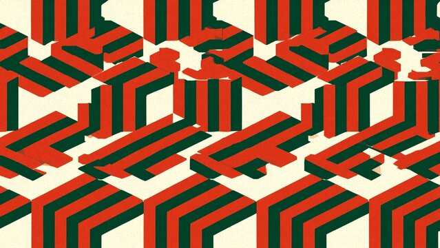 Red Green Isometric Striped Block Pattern Abstract Background