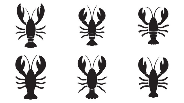 Lobster and crayfish black silhouette minimalist vector icon set