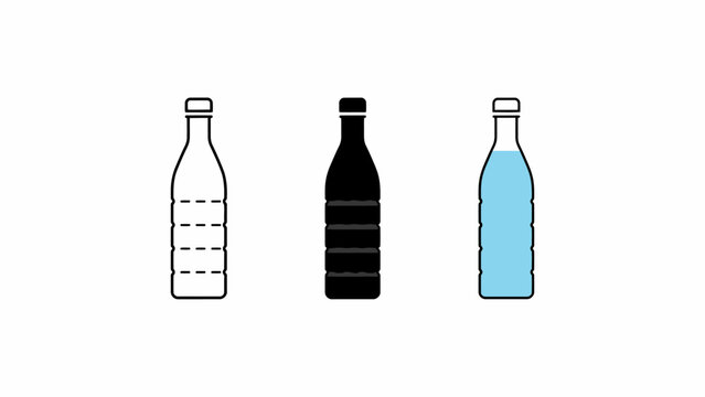 Three different colored water bottles with caps standing side by side