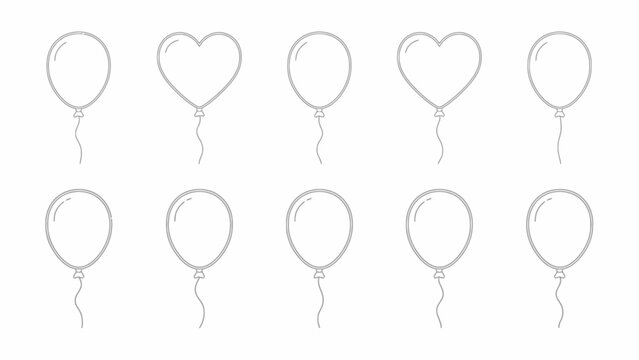 Minimalist heart-shaped and round balloon illustrations with strings