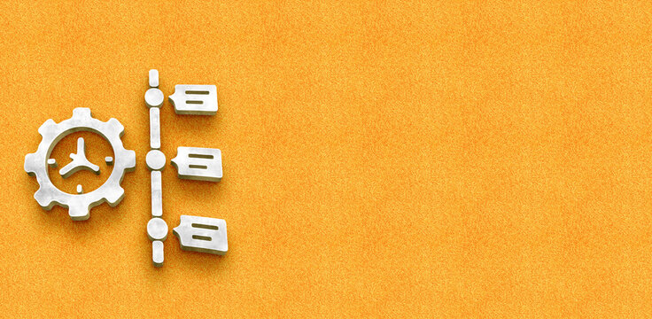 Project Management Timeline Icon with Gear and Task List on Orange Background