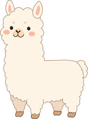 Obraz premium White Llama Funny Cartoon Character. Cute Adorable Animal. Hand Drawn Positive Camel. Happy Birthday Greeting Card Element. Kid Party Invitation Kawaii Mascot Art. Baby T-Shirt Print.