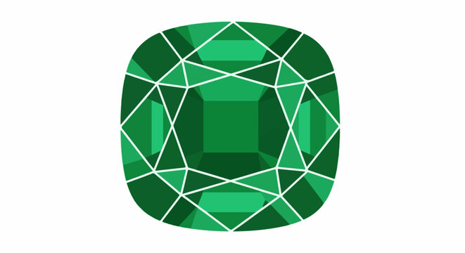 Geometric green gemstone with sharp facets and varying shades