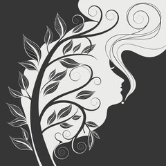 Surreal profile portrait of a woman merging with a tree portrait silhouette feminine conceptual branches abstract © Master