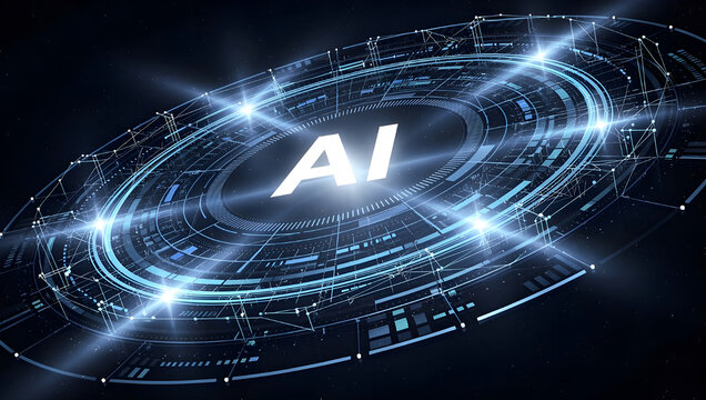 Artificial intelligence digital interface with futuristic technology network, ai innovation background, machine learning and advanced computing concept