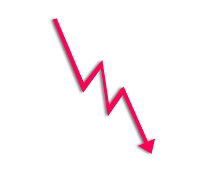 Red zigzag arrow pointing downwards represents financial loss crash and negative corporate business trends.