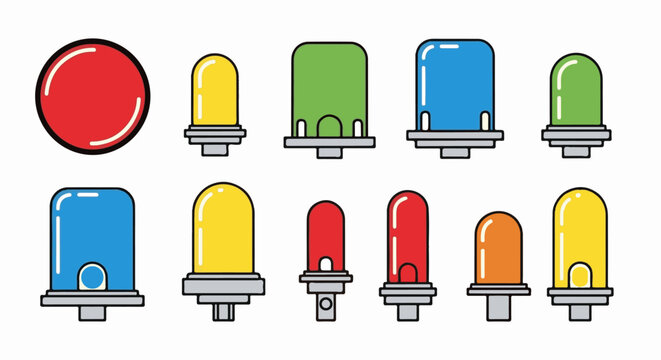 Collection of colorful light-emitting diodes and a red button