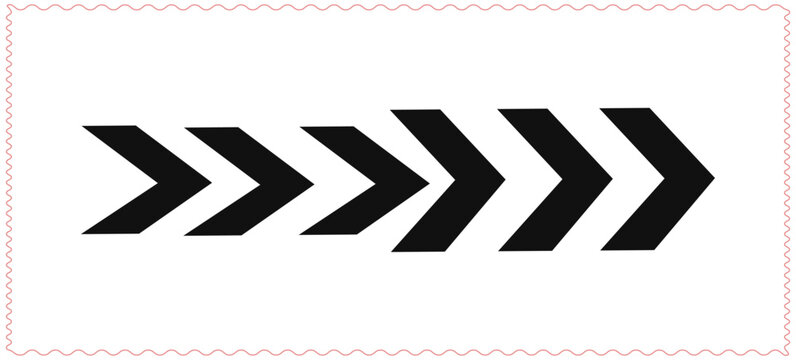 A series of black chevron arrows of progressively increasing size point to the right on a white background Vector