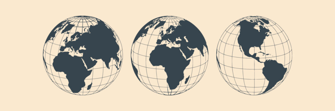 Globe Map with North America South America Europe Africa Asia Australia and Oceania Continents Detailed Earth Geography Illustration for Global Navigation Education