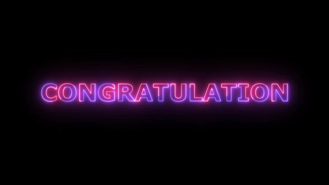 A Neon Sign Emitting A Bright Purple And Pink Glow Forms The Word CONGRATULATION Against A Stark Black Canvas With Subtle Light Diffusion