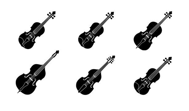 Black Bowed String Instrument Silhouette Vector Set