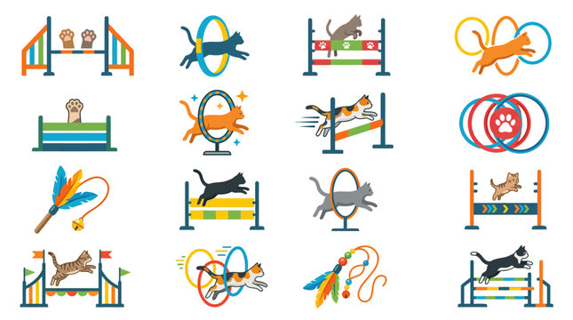 Equestrian Sports Jumping Horse Icons.