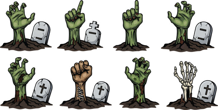 Vector Zombie Apocalypse Graveyard Hand Illustrations Bundle