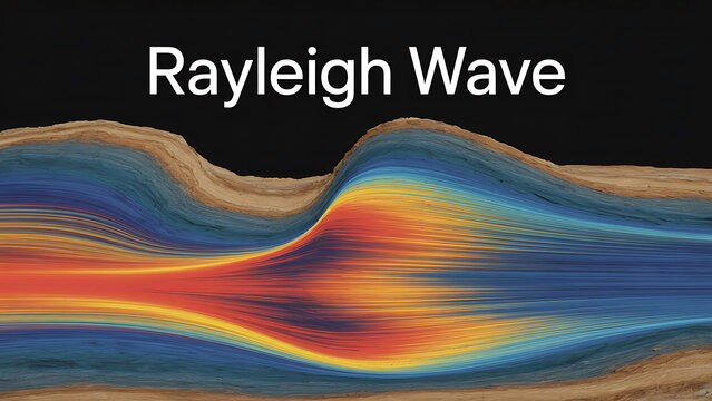 Rayleigh wave propagation through solid materials with colorful spectrum of seismic activity  physics and geology concept