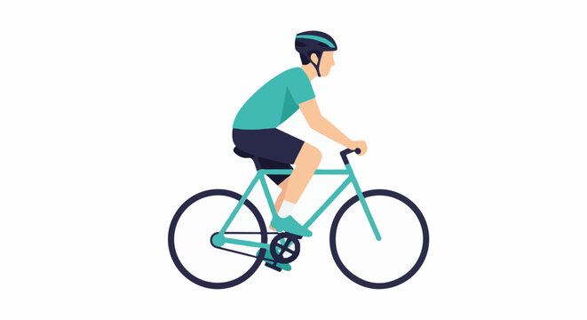 Flat illustration of a person on a teal bicycle wearing a helmet