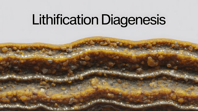 Lithification diagenesis process of sedimentary rock formation through compaction and cementation  geological concept