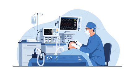 Fototapeta premium Anesthesiologist Administering Anesthesia to Patient During Surgery with Medical Equipment