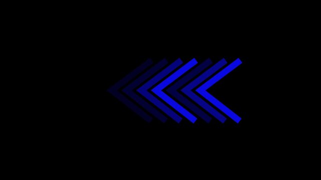 Fast icon or symbol multiple left pointing chevrons or bule arrows on a black back ground Right-directional arrow loop animation. Animated arrows for the overlay video layer. arrow icon concept a