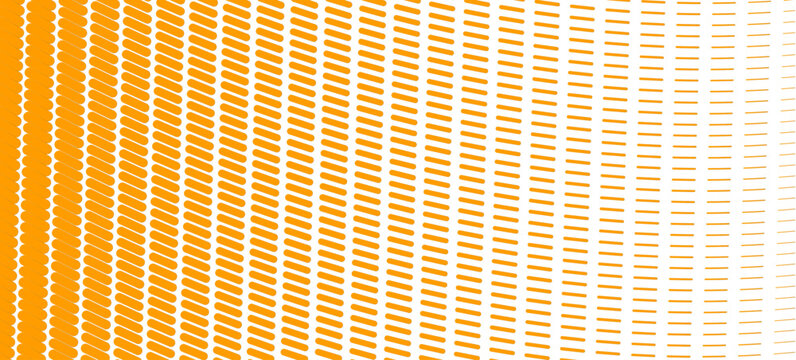 Dynamic abstract background featuring a gradient of many orange oval shapes arranged in vertical parallel lines transitioning into dashes for a modern design Vector