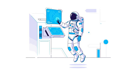 Astronaut Interacting with Futuristic Interface in Space Station, Technology Concept