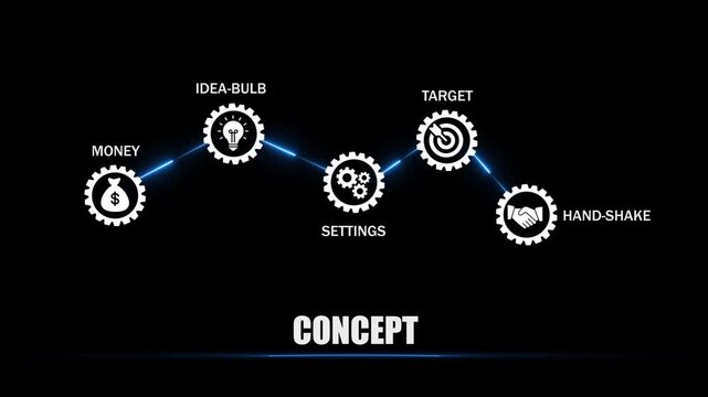 Business concept infographic template with gear and blue lines on black background gear blue lines